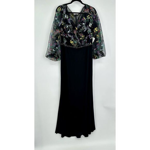 Mac Duggal NWT size 12 black EMBROIDERED ILLUSION GOWN style 79479 - Picture 6 of 16